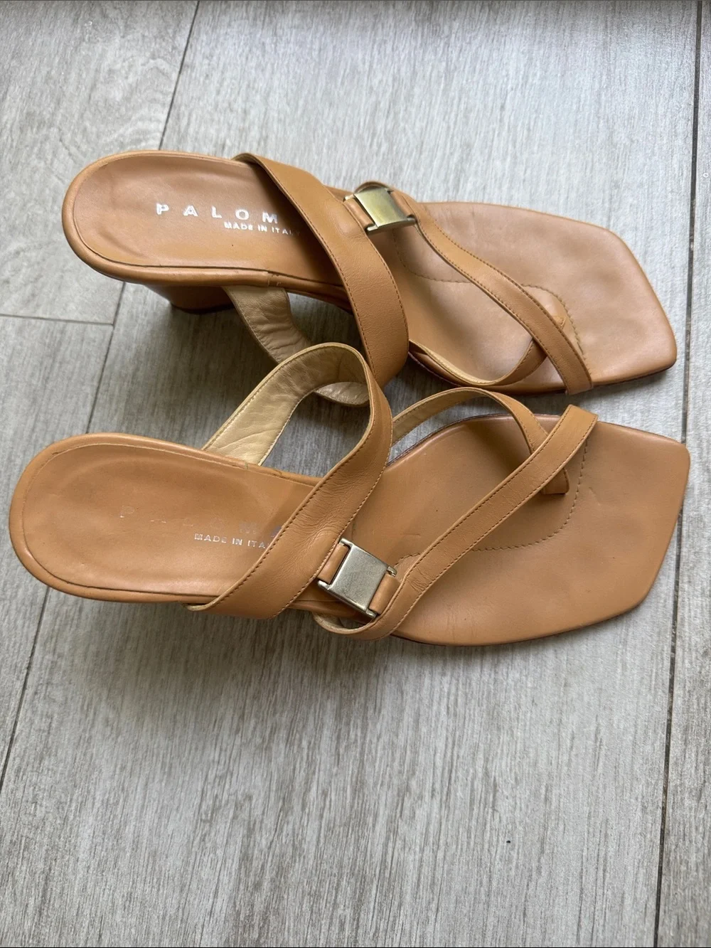 Paloma Tan Leather Crisscross Slide Sandals Made in Italy Vintage 6.5 Heels